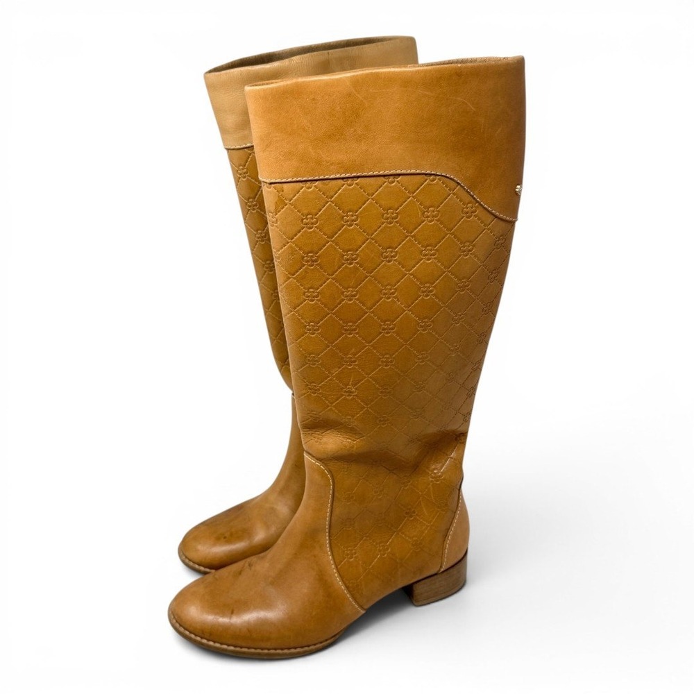 Capodarte Knee High Leather Boots Quilted Brown Pull On Round Toe Size 7